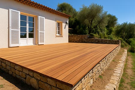 Étude de cas avant et après la création d une terrasse extérieure en teck sur une restanque
